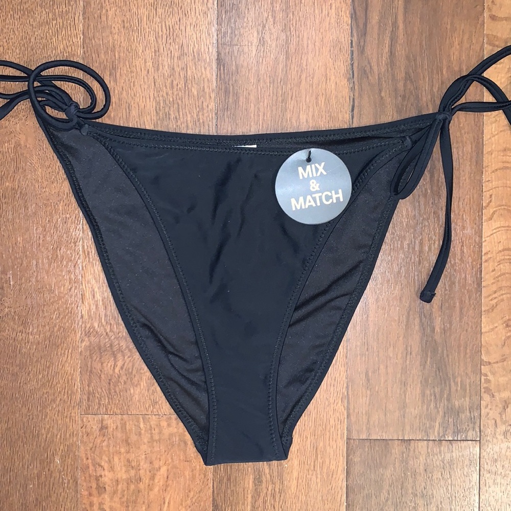 Black adjustable side tie bikini bottoms